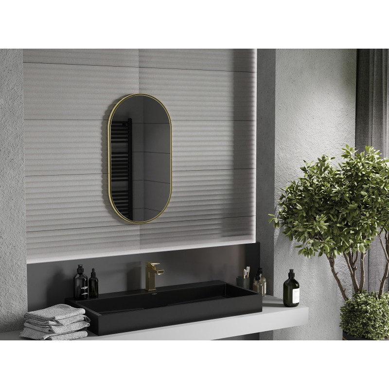 Mexen Loft ovalis vonios veidrodis 75 x 40 cm, auksinis rėmas - 9851-075-040-000-50