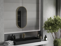 Mexen Loft ovalus vonios veidrodis 80 x 40 cm, šlifuoto aukso spalvos rėmas - 9851-080-040-000-50