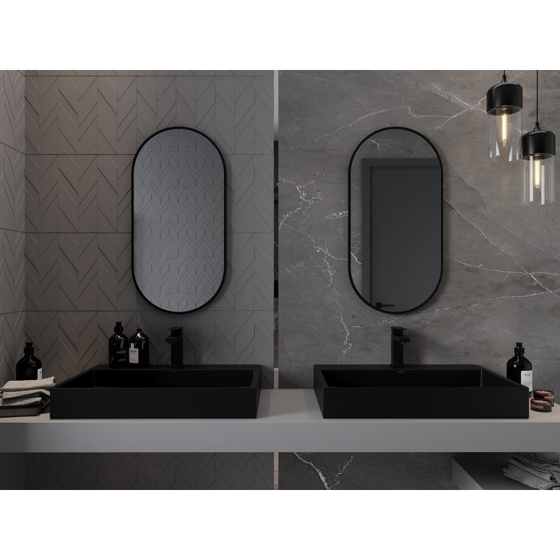 Mexen Loft vonios kambario ovalinis veidrodis 80 x 40 cm, juodas rėmas - 9851-080-040-000-70
