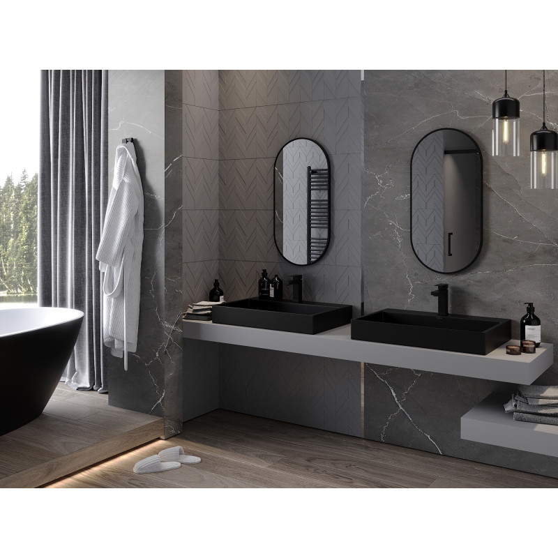 Mexen Loft vonios kambario ovalinis veidrodis 80 x 40 cm, juodas rėmas - 9851-080-040-000-70