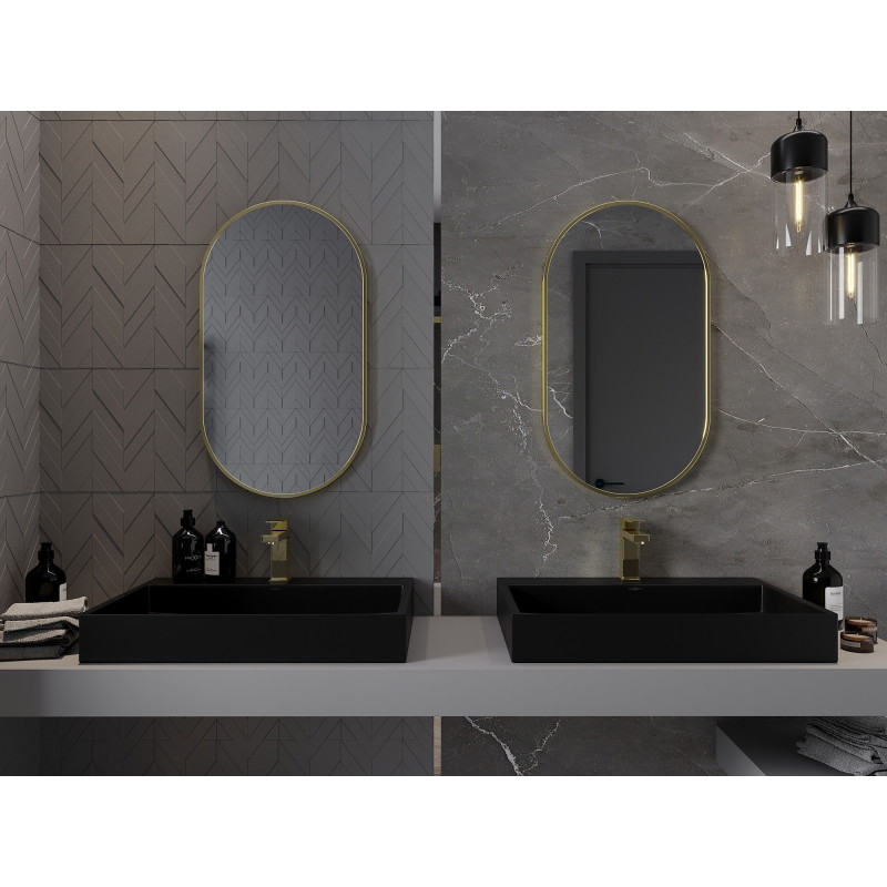 Mexen Loft ovalo formos vonios veidrodis 80 x 45 cm, auksinis rėmas - 9851-080-045-000-50