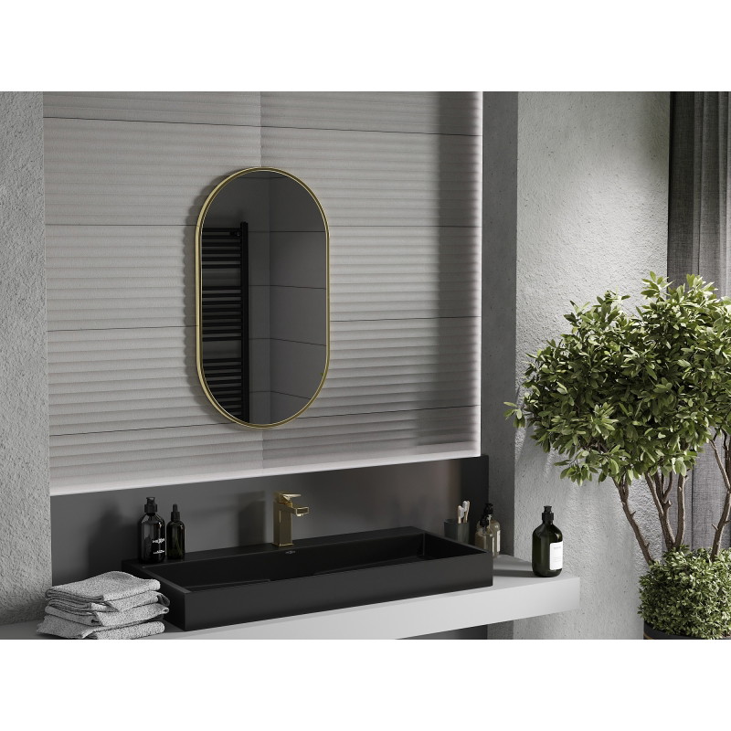 Mexen Loft ovalus vonios veidrodis 80 x 45 cm, auksinis rėmas - 9851-080-045-000-50