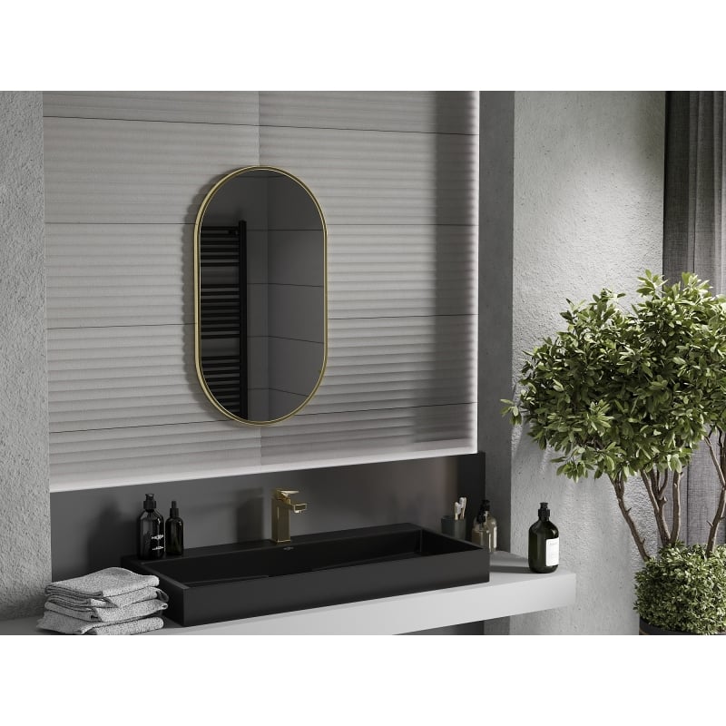 Mexen Loft Owalne lustro łazienkowe 80 x 45 cm, rama w kolorze szczotkowanego złota - 9851-080-045-000-50