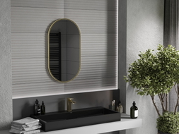 Mexen Loft ovalo formos vonios veidrodis 80 x 45 cm, auksinis rėmas - 9851-080-045-000-50