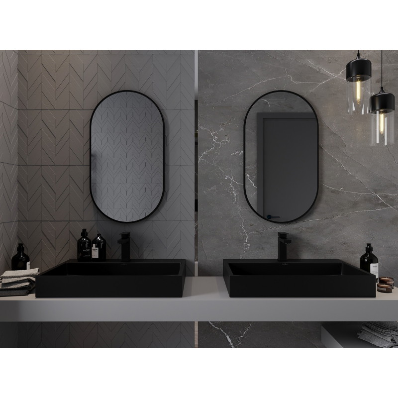 Mexen Loft ovalus veidrodžių vonios veidrodis 80 x 45 cm, juodas rėmas - 9851-080-045-000-70
