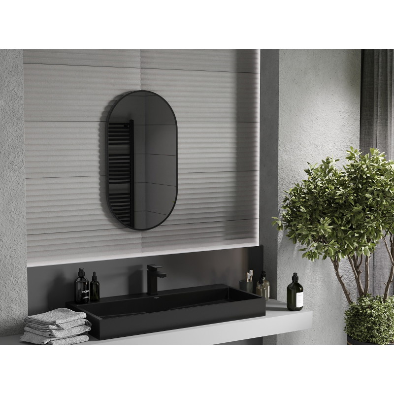 Mexen Loft ovalus veidrodžių vonios veidrodis 80 x 45 cm, juodas rėmas - 9851-080-045-000-70