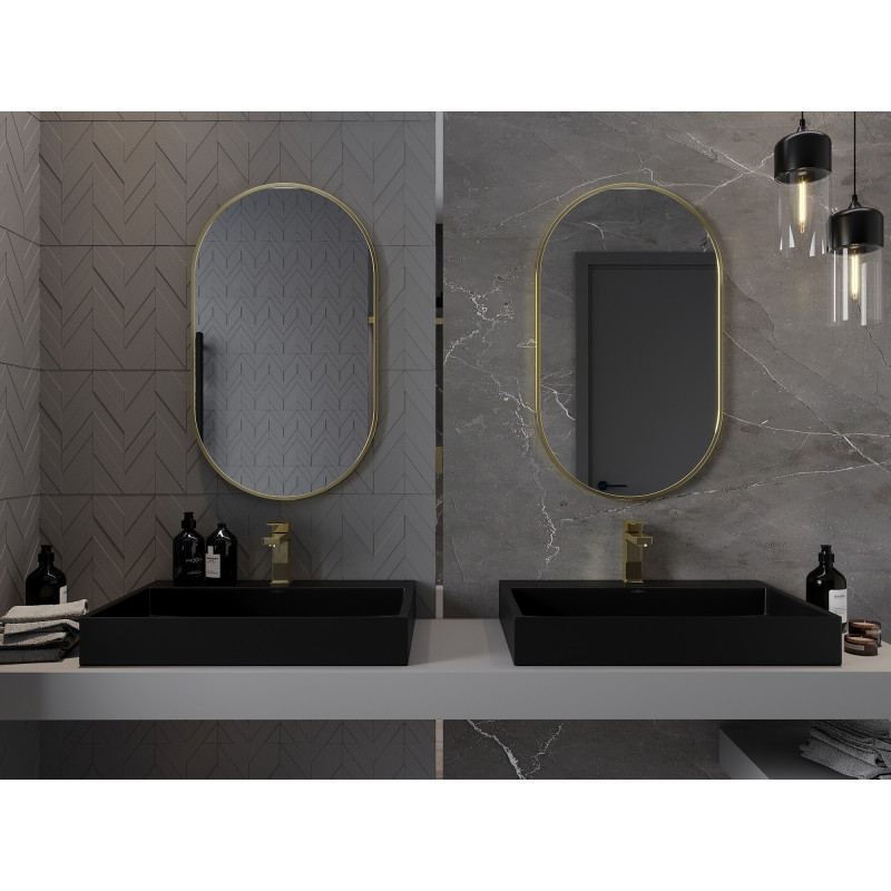 Mexen Loft ovalus vonios veidrodis 85 x 50 cm, auksinė rėmelė - 9851-085-050-000-50