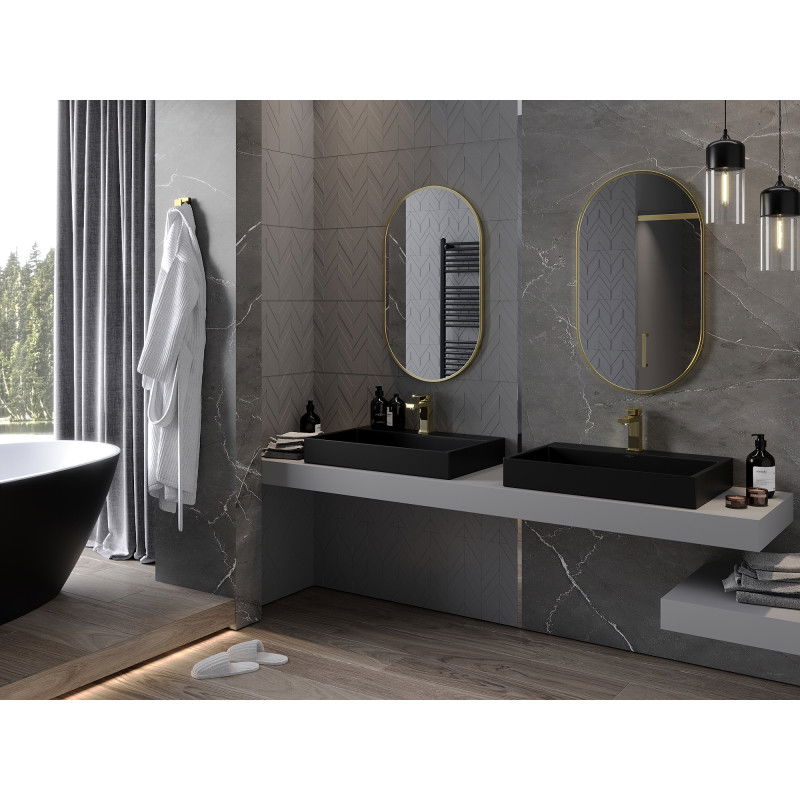 Mexen Loft ovalus vonios veidrodis 85 x 50 cm, auksinis rėmas - 9851-085-050-000-50