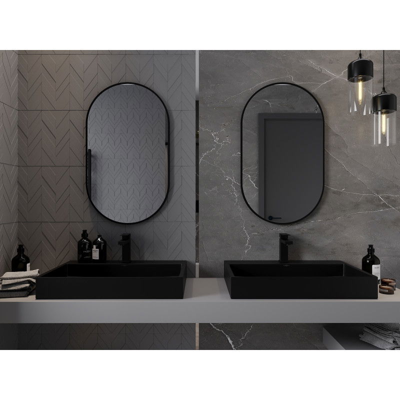 Mexen Loft ovalus vonios veidrodis 85 x 50 cm, juodas rėmas - 9851-085-050-000-70