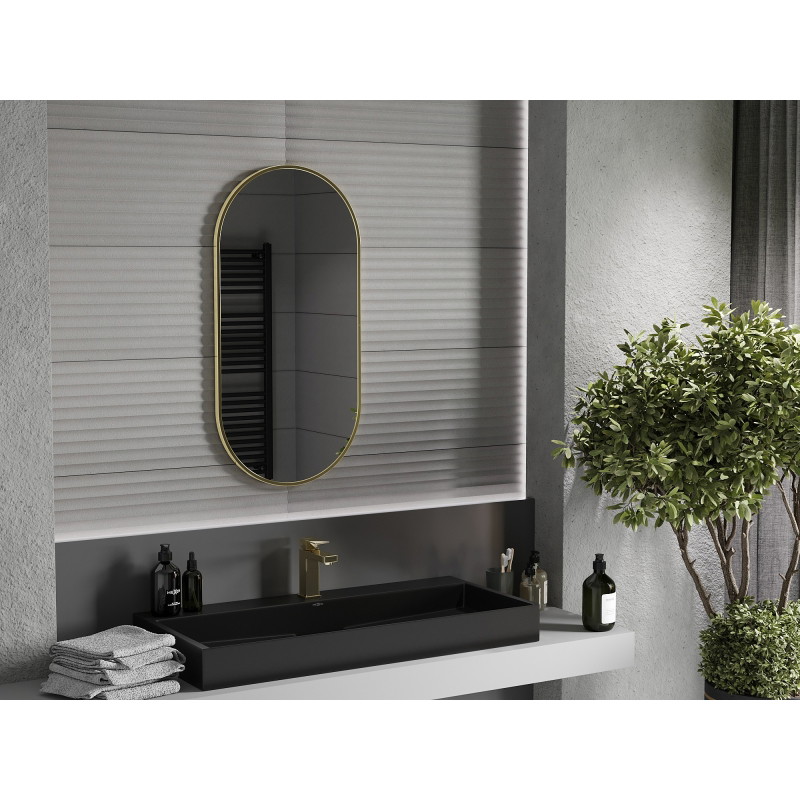 Mexen Loft ovalus vonios veidrodis 90 x 45 cm, auksinis rėmas - 9851-090-045-000-50