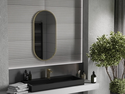 Mexen Loft ovalus vonios kambario veidrodis 90 x 45 cm, šlifuoto aukso spalvos rėmas - 9851-090-045-000-50