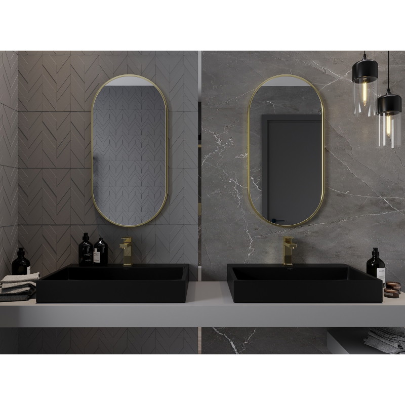 Mexen Loft ovalus vonios veidrodis 90 x 45 cm, auksinis rėmas - 9851-090-045-000-50
