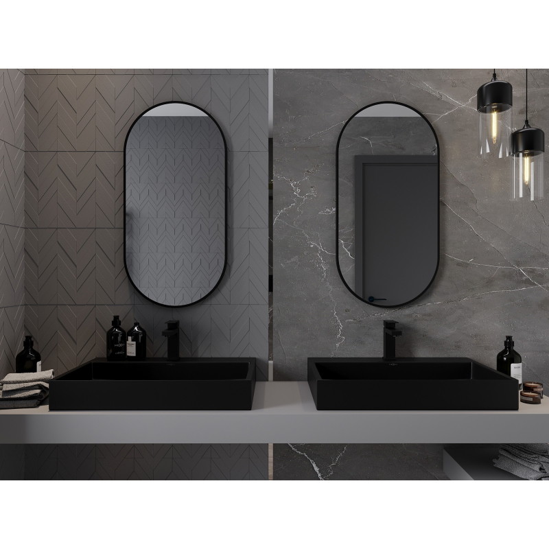 Mexen Loft ovalo formos vonios veidrodis 90 x 45 cm, juodas rėmas - 9851-090-045-000-70