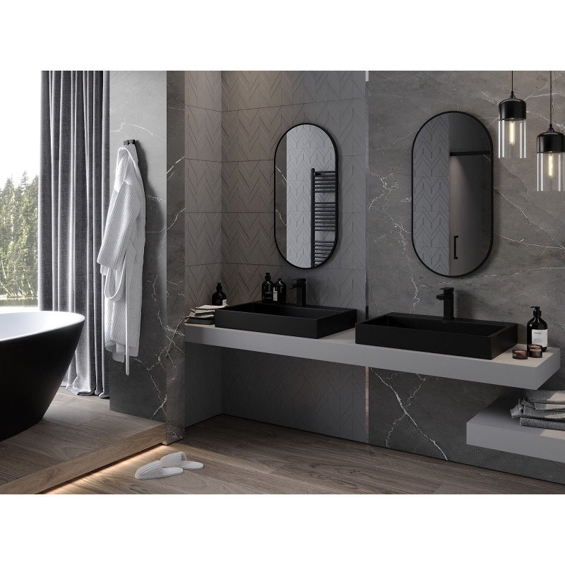 Mexen Loft ovalus vonios kambario veidrodis 90 x 45 cm, juodas rėmas - 9851-090-045-000-70