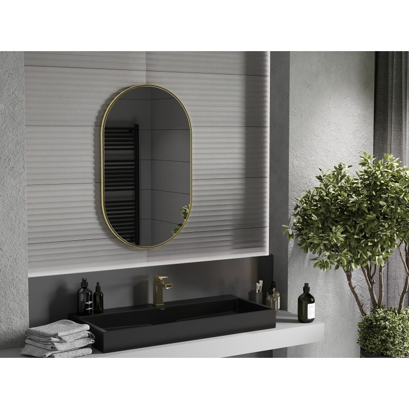 Mexen Loft ovalus vonios veidrodis 90 x 55 cm, auksinis rėmas - 9851-090-055-000-50