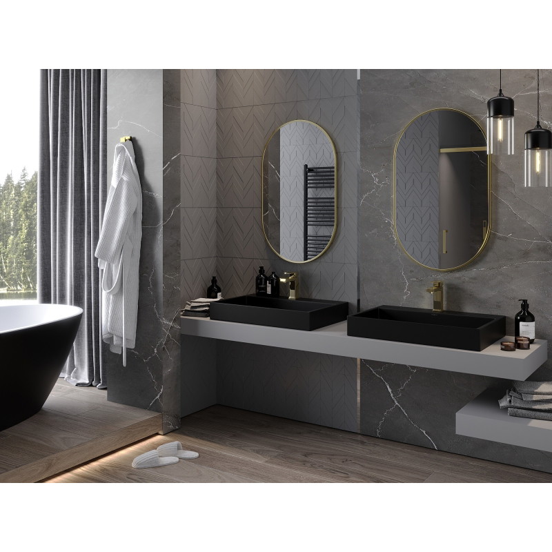 Mexen Loft ovalus vonios veidrodis 90 x 55 cm, auksinis rėmas - 9851-090-055-000-50