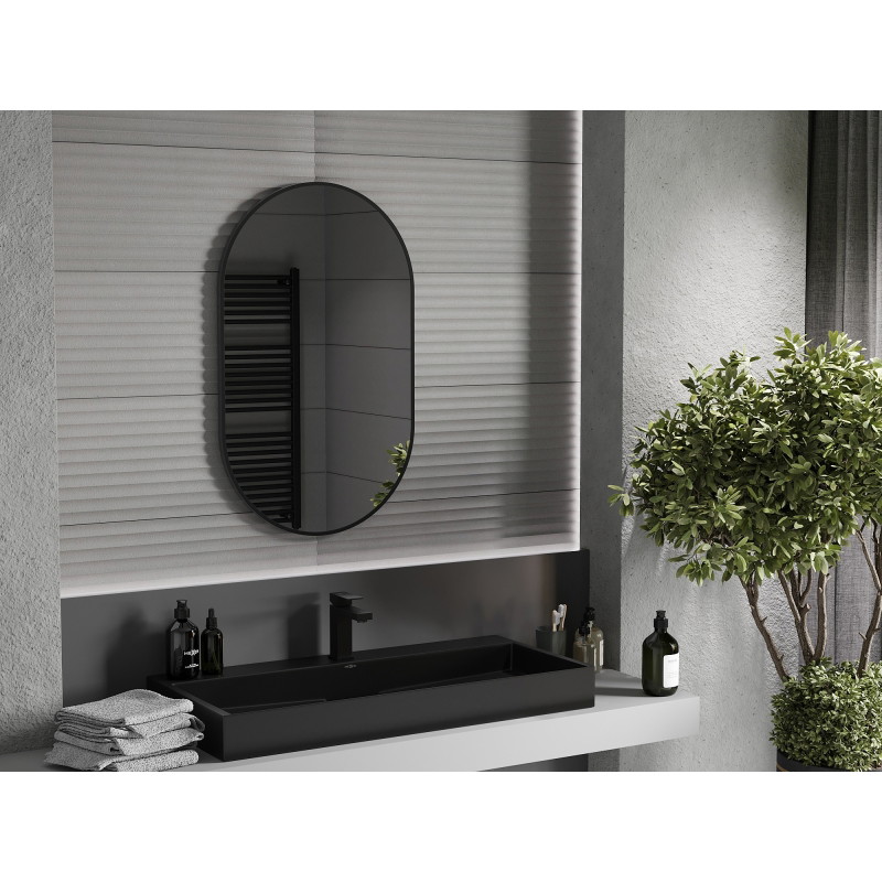 Mexen Loft ovalus vonios veidrodis 90 x 55 cm, juodas rėmas - 9851-090-055-000-70