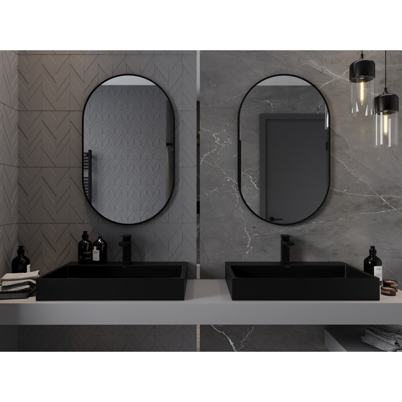 Mexen Loft ovalus vonios veidrodis 90 x 55 cm, juodas rėmas - 9851-090-055-000-70