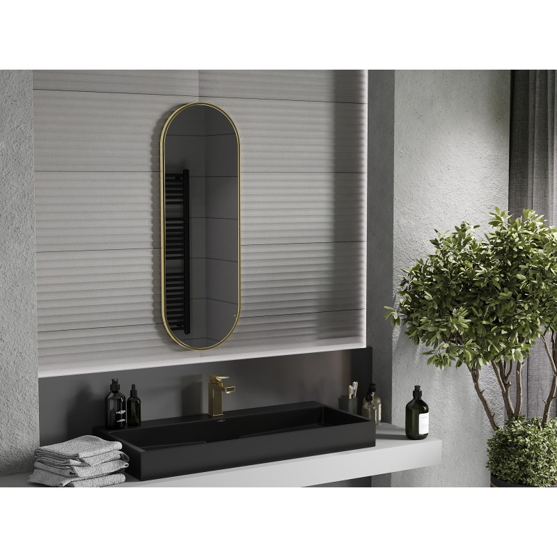 Mexen Loft ovalo formos vonios veidrodis 100 x 35 cm, auksinis rėmas - 9851-100-035-000-50