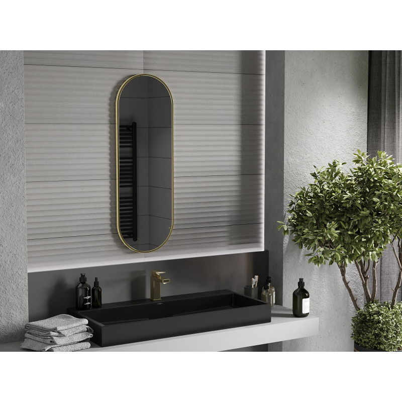 Mexen Loft ovalus vonios veidrodis 100 x 35 cm, auksinis rėmas - 9851-100-035-000-50