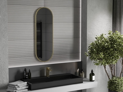 Mexen Loft ovalo formos vonios veidrodis 100 x 35 cm, auksinis rėmas - 9851-100-035-000-50