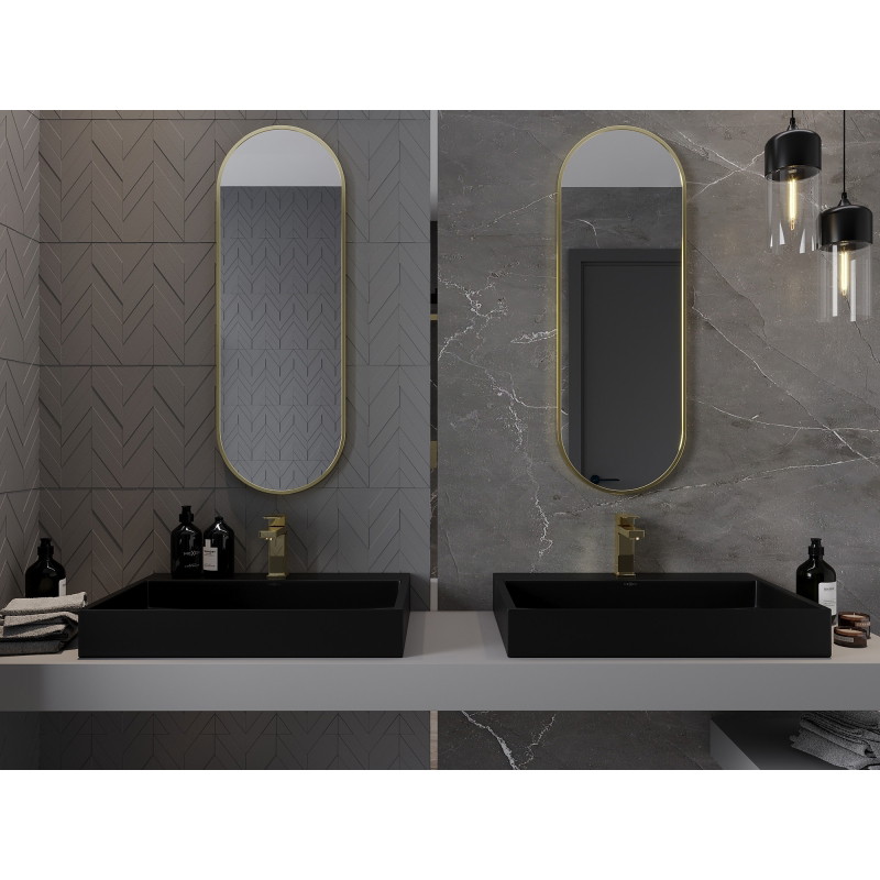 Mexen Loft ovalo formos vonios veidrodis 100 x 35 cm, auksinis rėmas - 9851-100-035-000-50