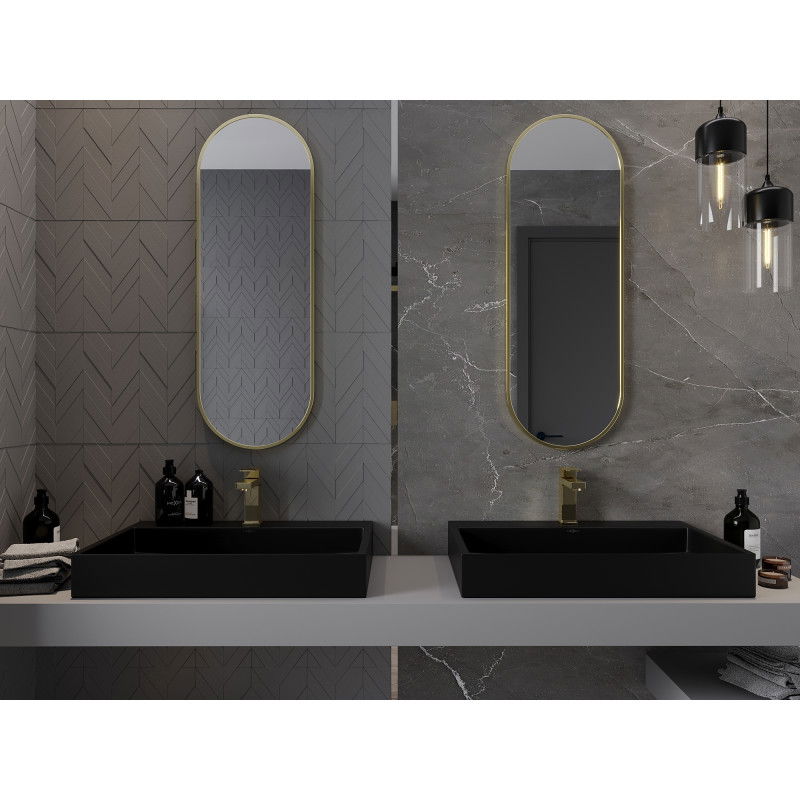 Mexen Loft ovalus vonios veidrodis 100 x 35 cm, auksinis rėmas - 9851-100-035-000-50