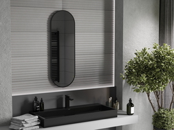 Mexen Loft ovalus vonios kambario veidrodis 100 x 35 cm, juodas rėmas - 9851-100-035-000-70