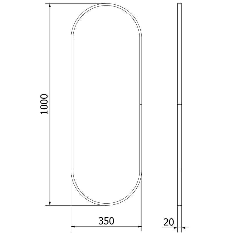 Mexen Loft ovalus vonios veidrodis 100 x 35 cm, juodas rėmas - 9851-100-035-000-70