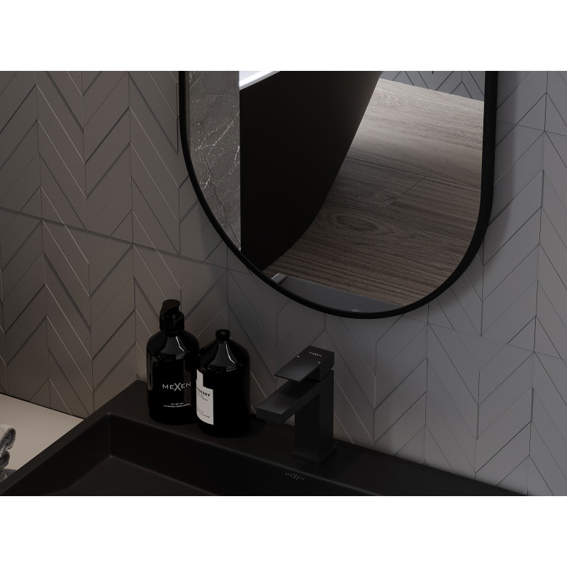 Mexen Loft ovalus vonios veidrodis 100 x 50 cm, juodas rėmelis - 9851-100-050-000-70