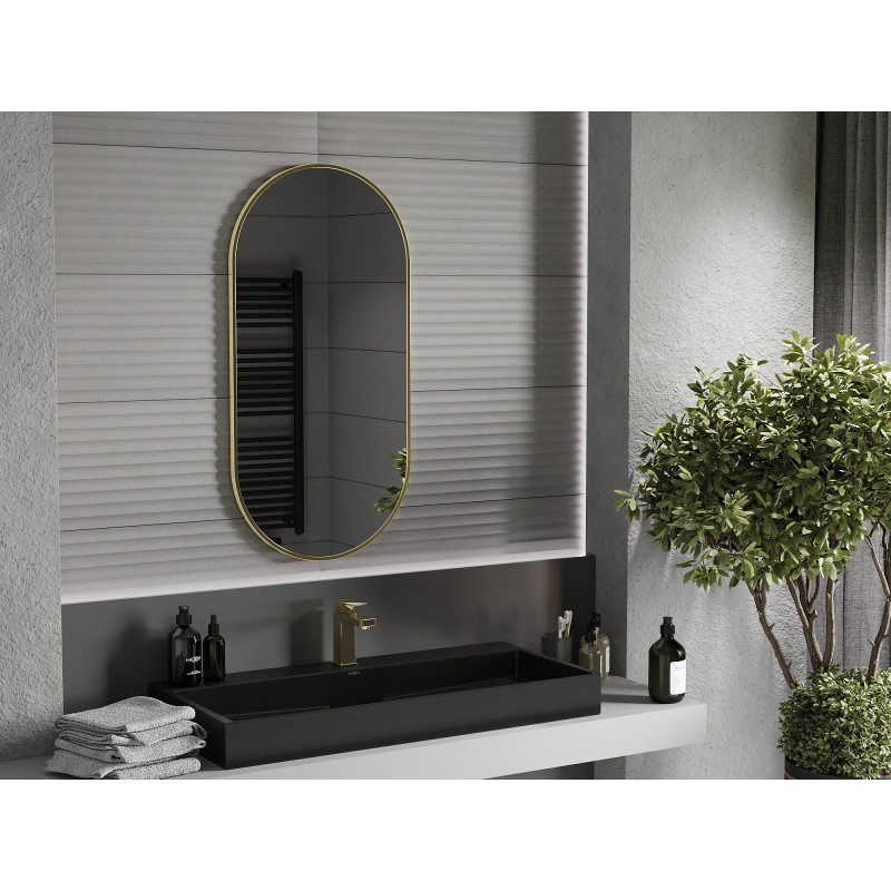 Mexen Loft ovalus vonios veidrodis 100 x 50 cm, aukso rėmas - 9851-100-050-000-50