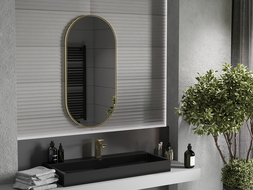 Mexen Loft ovalus vonios kambario veidrodis 100 x 50 cm, auksinis rėmas - 9851-100-050-000-50