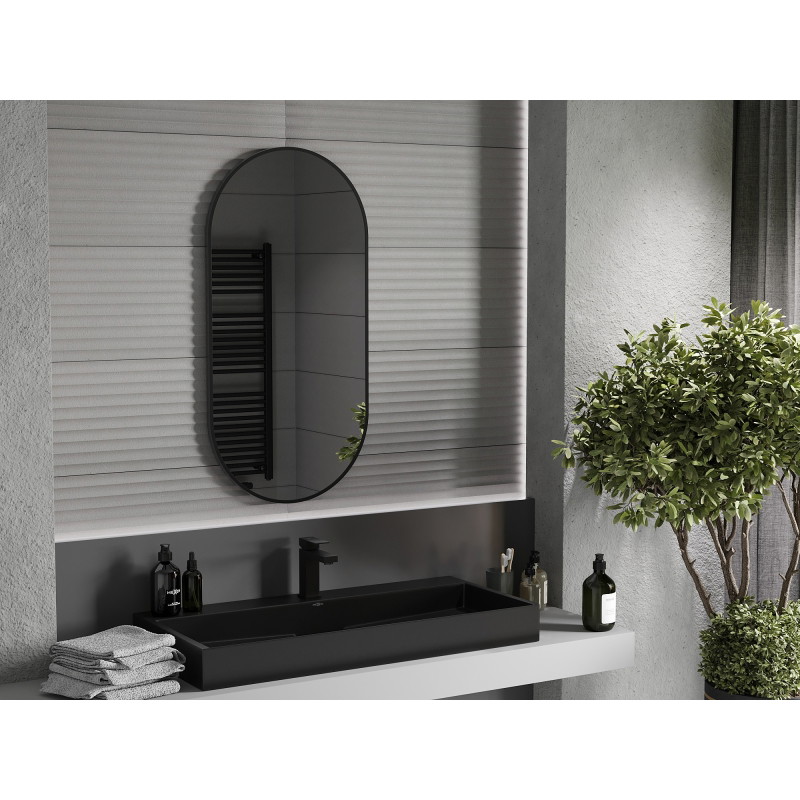 Mexen Loft vonios veidrodis ovalus 100 x 50 cm, juodas rėmas - 9851-100-050-000-70