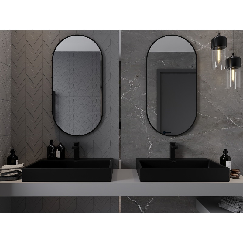 Mexen Loft ovalus vonios veidrodis 100 x 50 cm, juodas rėmelis - 9851-100-050-000-70