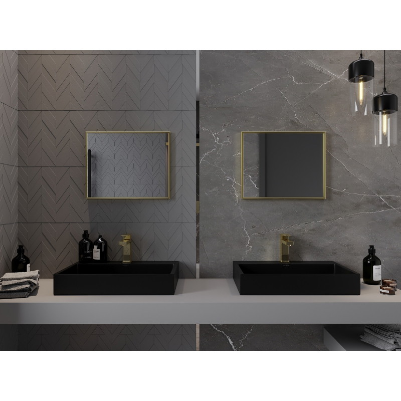 Mexen Loft stačiakampis vonios kambario veidrodis 50 x 40 cm, šlifuoto aukso spalvos rėmas - 9852-050-040-000-50