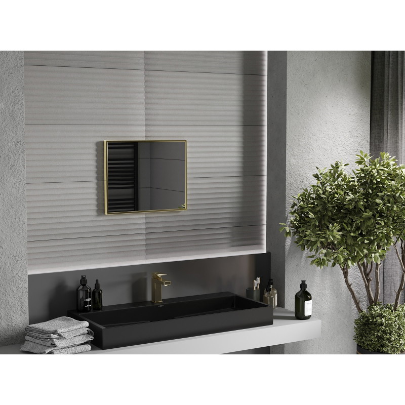Mexen Loft stačiakampis vonios kambario veidrodis 50 x 40 cm, šlifuoto aukso spalvos rėmas - 9852-050-040-000-50