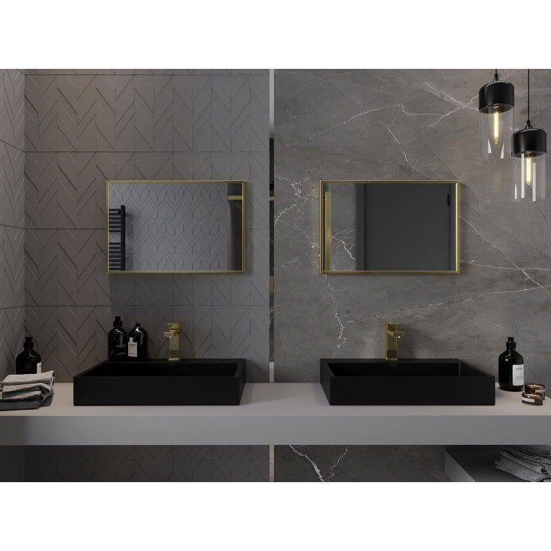 Mexen Loft stačiakampis vonios veidrodis 60 x 40 cm, auksinis rėmas - 9852-060-040-000-50