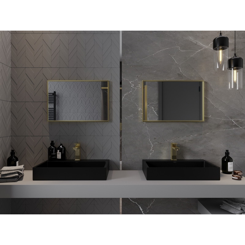 Mexen Loft stačiakampis vonios veidrodis 60 x 40 cm, šlifuoto aukso spalvos rėmas - 9852-060-040-000-50