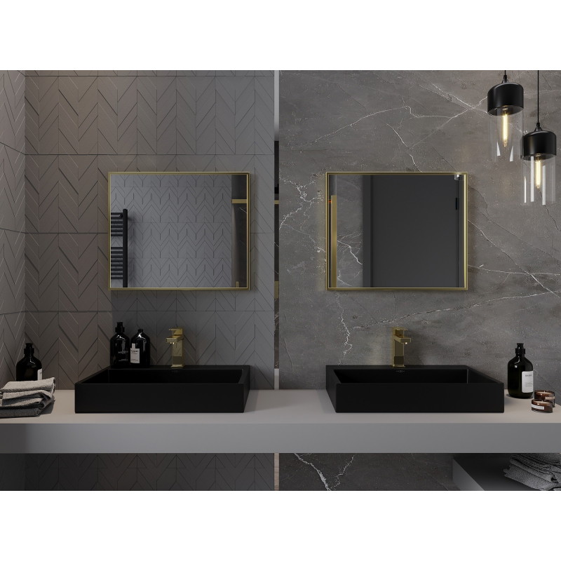 Mexen Loft stačiakampis vonios veidrodis 60 x 50 cm, auksinis rėmas - 9852-060-050-000-50