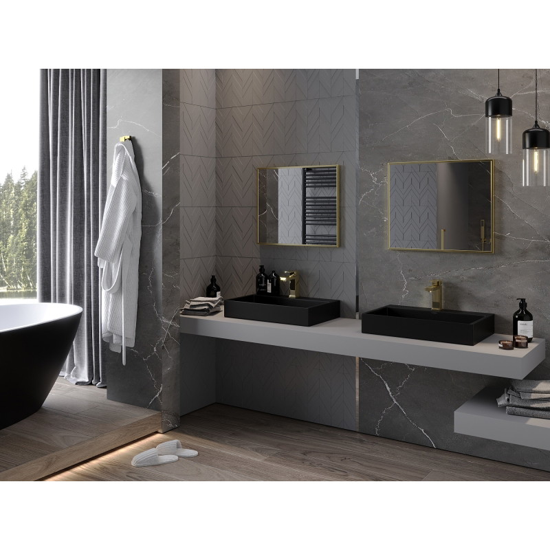 Mexen Loft stačiakampis 60 x 50 cm vonios veidrodis, aukso rėmas - 9852-060-050-000-50