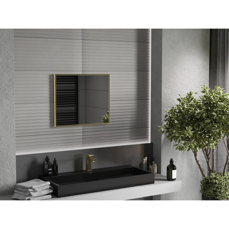 Mexen Loft stačiakampis vonios veidrodis 60 x 50 cm, auksinis rėmas - 9852-060-050-000-50