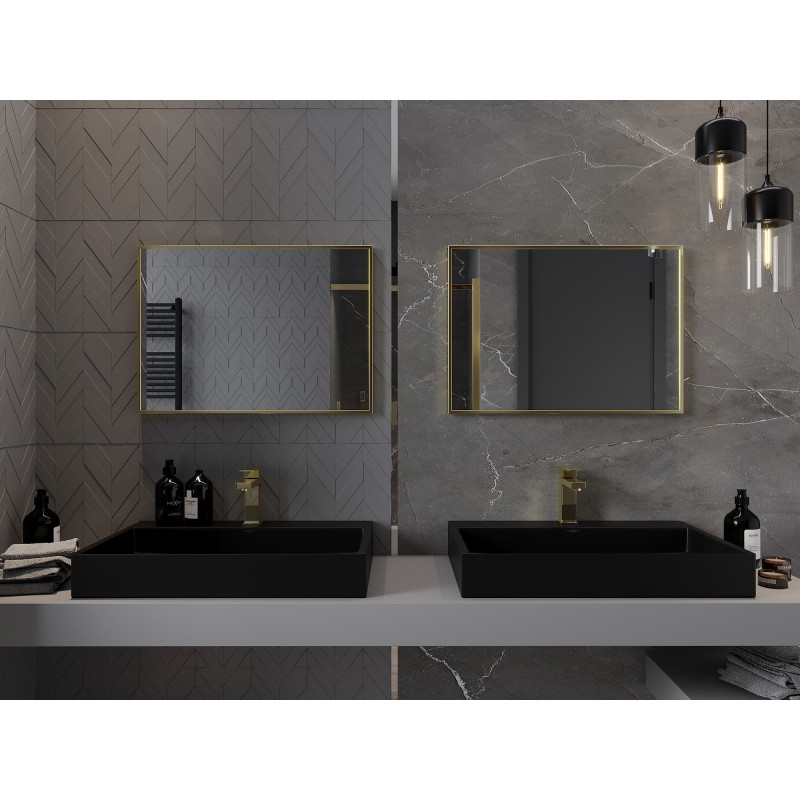 Mexen Loft stačiakampis vonios veidrodis 70 x 50 cm, aukso rėmas - 9852-070-050-000-50