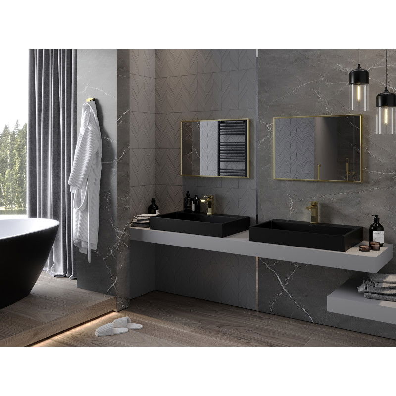 Mexen Loft stačiakampis vonios veidrodis 70 x 50 cm, auksinis rėmas - 9852-070-050-000-50