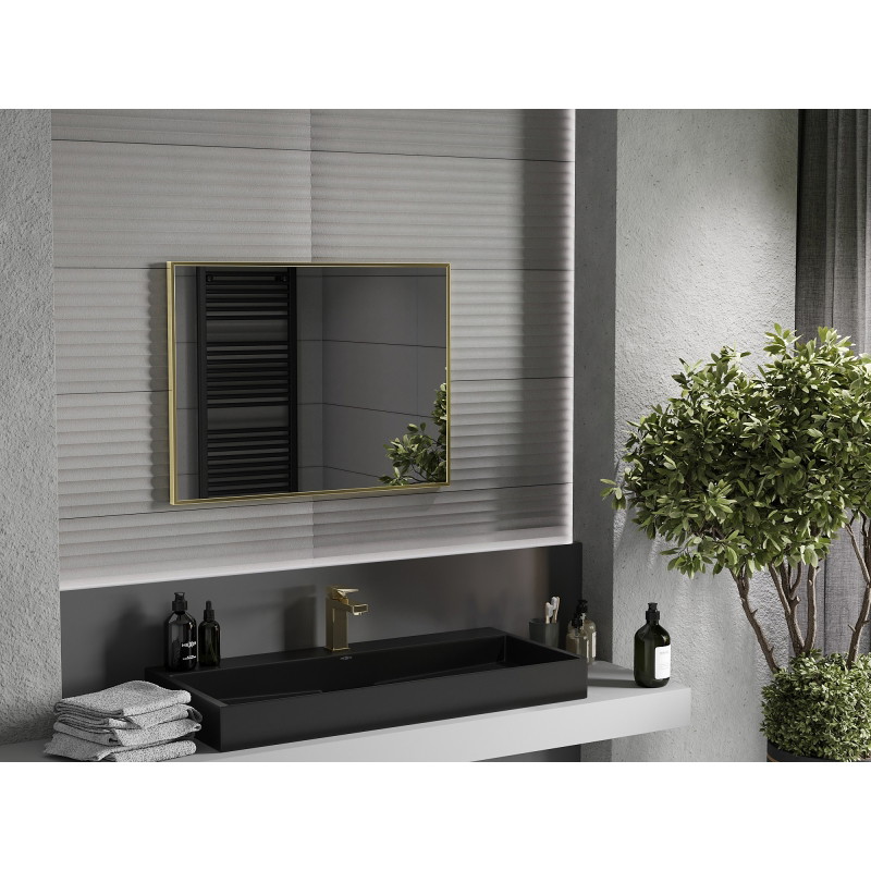 Mexen Loft stačiakampis veidrodinis vonios kambarys 80 x 60 cm, aukso spalvos rėmas - 9852-080-060-000-50