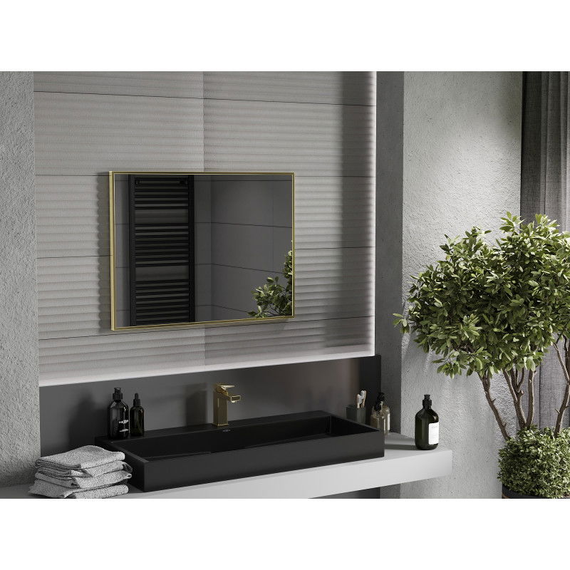 Mexen Loft stačiakampis vonios veidrodis 80 x 60 cm, auksinis rėmas - 9852-080-060-000-50