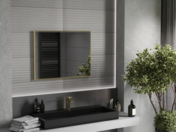 Mexen Loft stačiakampis vonios kambario veidrodis 80 x 60 cm, šlifuoto aukso spalvos rėmas - 9852-080-060-000-50