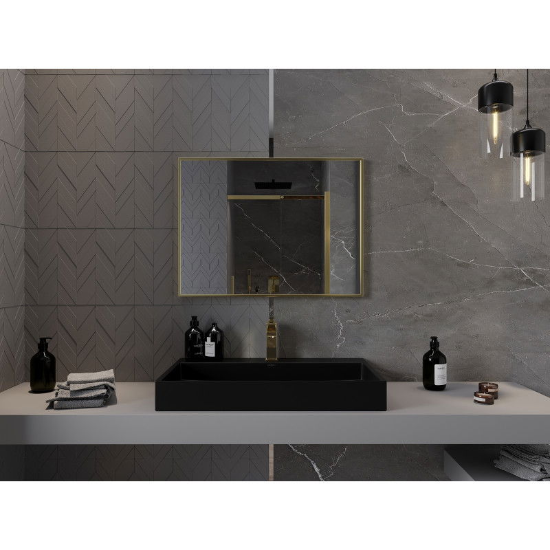 Mexen Loft stačiakampis vonios veidrodis 80 x 60 cm, auksinis rėmas - 9852-080-060-000-50