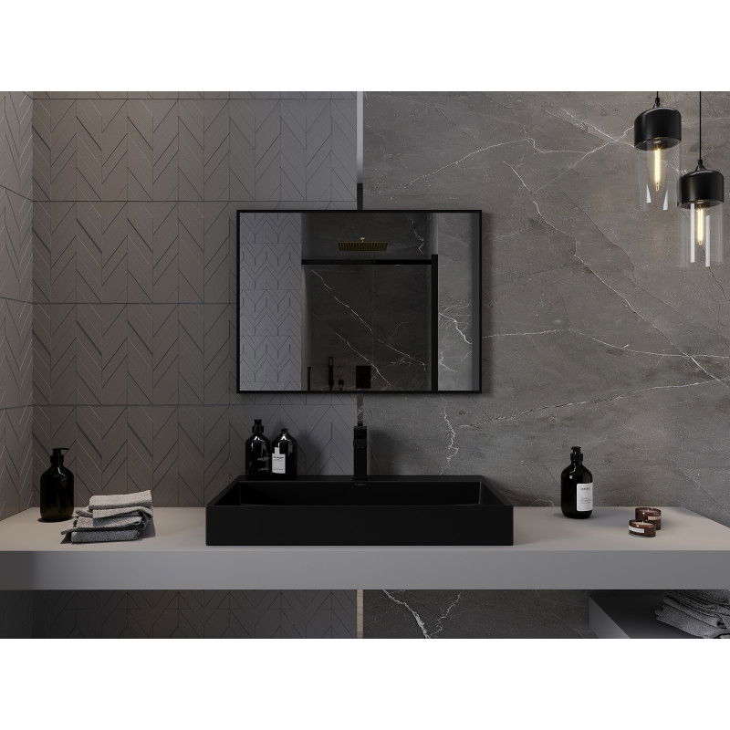 Mexen Loft stačiakampis vonios veidrodis 80 x 60 cm, juodas rėmas - 9852-080-060-000-70