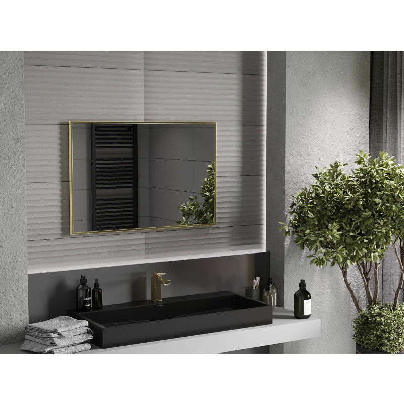 Mexen Loft stačiakampis vonios veidrodis 90 x 60 cm, auksinis rėmas - 9852-090-060-000-50