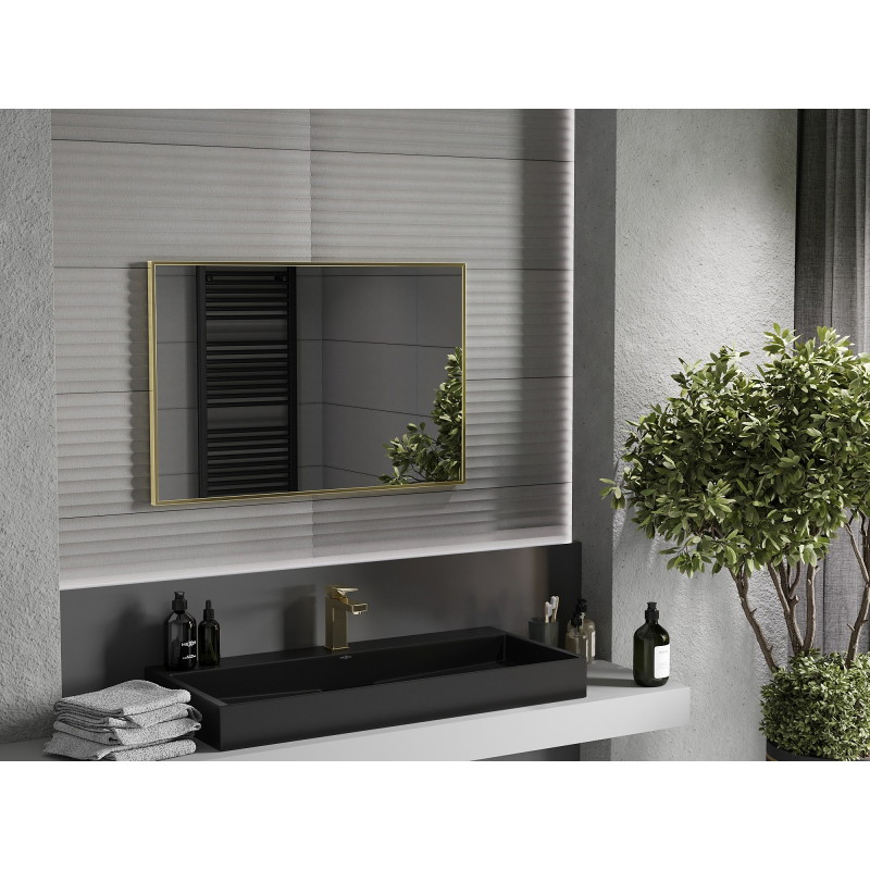 Mexen Loft stačiakampis vonios veidrodis 90 x 60 cm, aukso rėmas - 9852-090-060-000-50